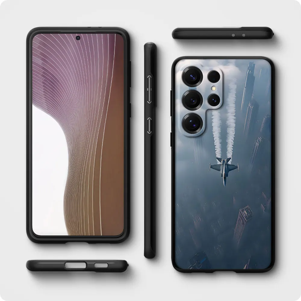 TPU Case for Samsung Galaxy S26 S25 S21 S24 S10 S23 S22 Ultra S20 FE S8 S9 Plus Black Phone Cover Futuristic Fighter Jet Flight
