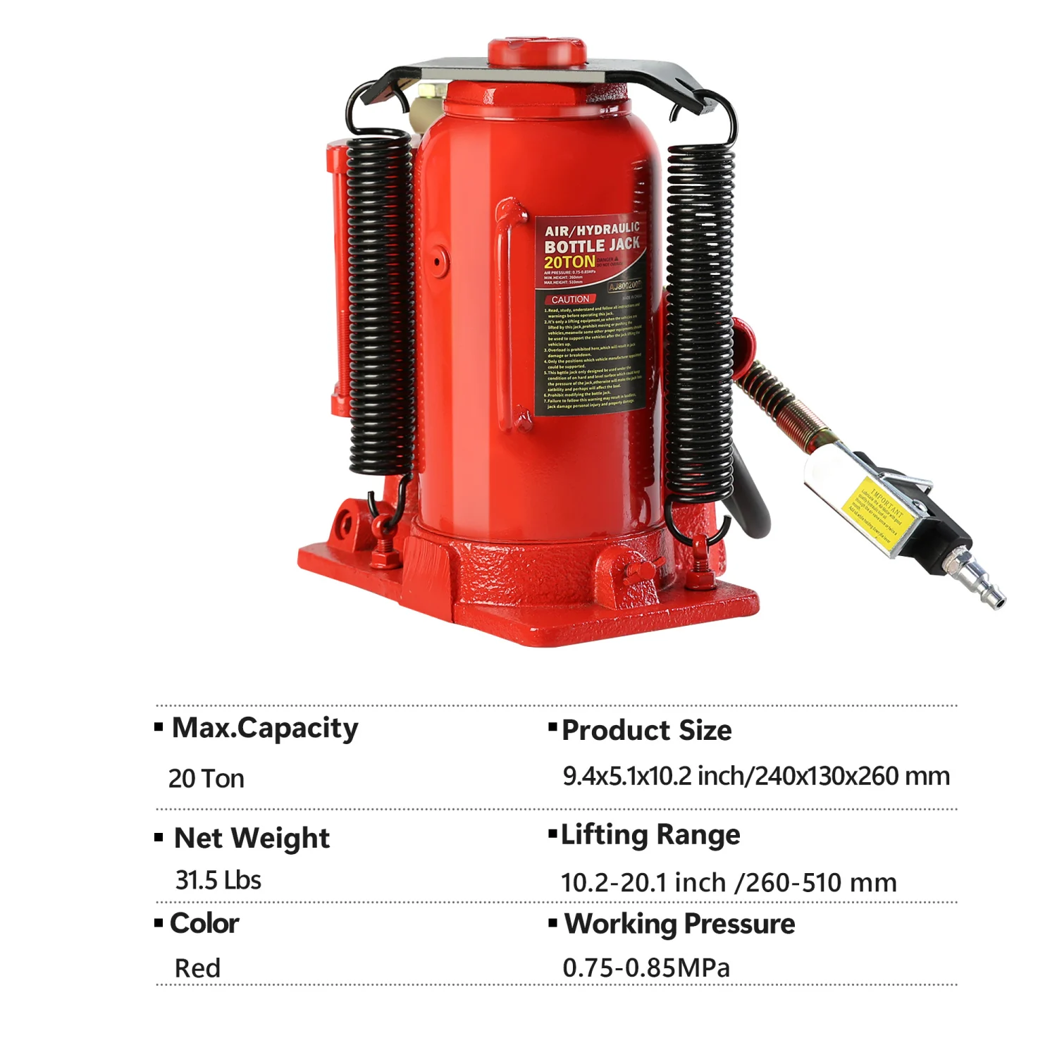 

20 Ton Air Hydraulic Bottle Jack, with Manual Hand Pump Used for The Maintenance of Automobiles, Agricultural Vehicles, Heavy Tr