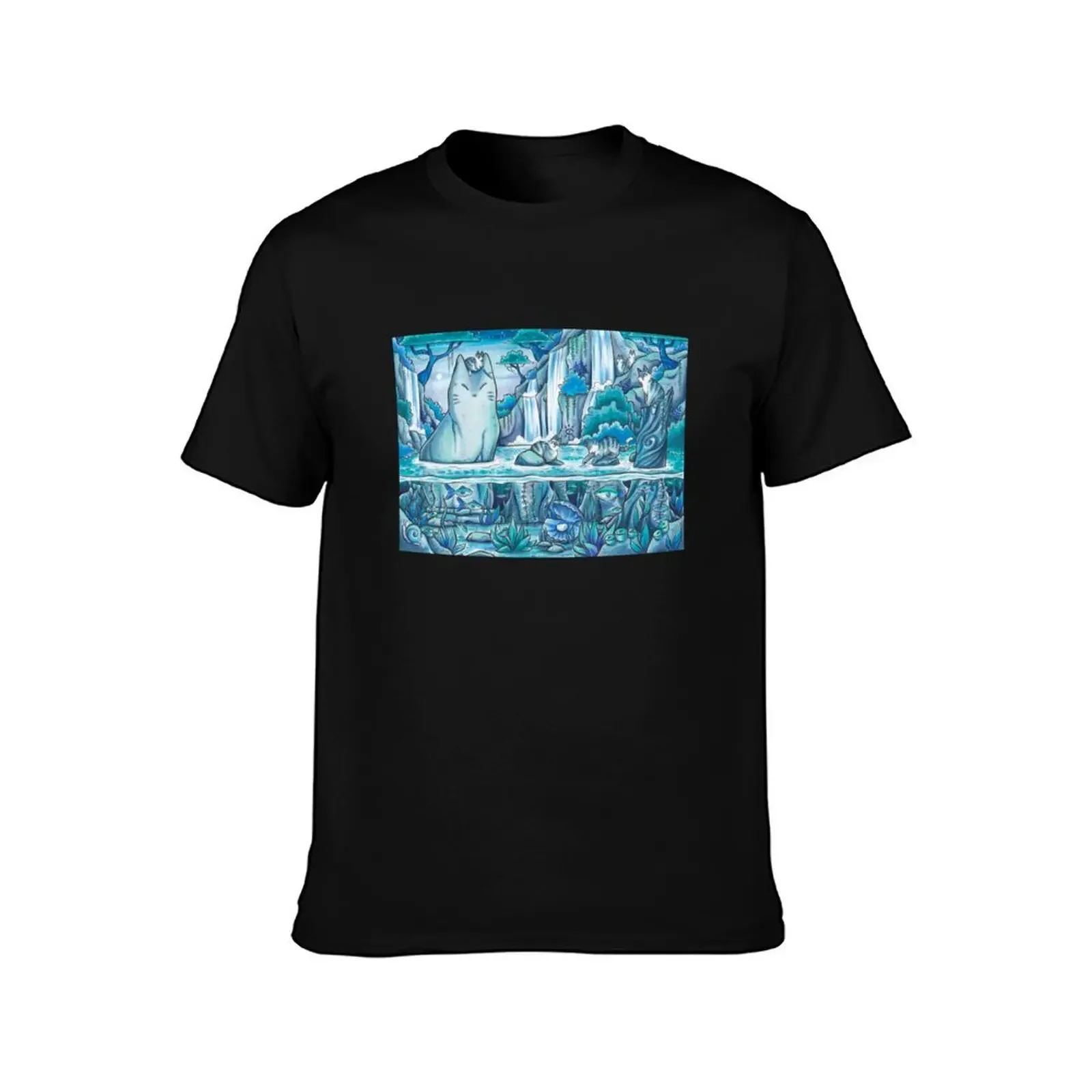 Mysterious Jungle Cat Pond T-Shirt anime street wear animal prinfor boys mens graphic t-shirts pack