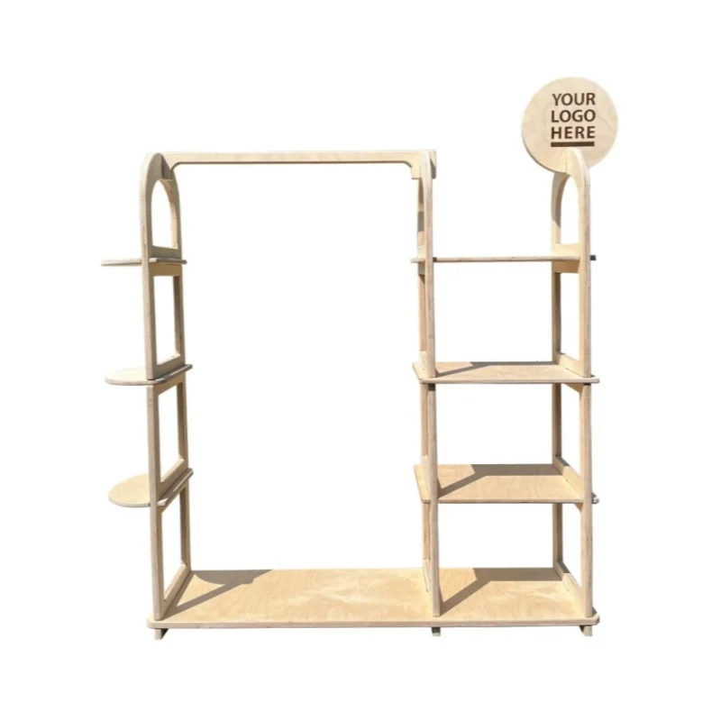 

Modern Single-Tier Stackable Wood Coat Garment Rack Shoe Storage Organizer Shelves Home Use Standing Design Market Display