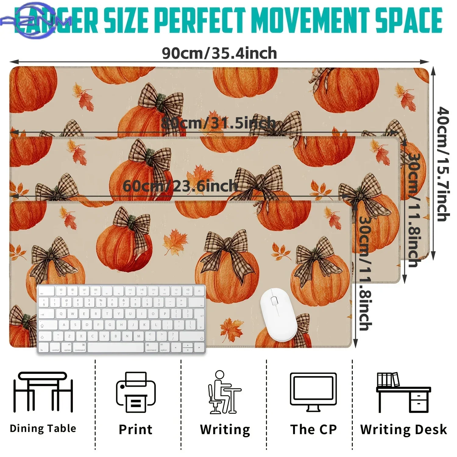 Halloween Desk Mat with Pumpkins & Autumn Leaves Design - Large Non-Slip Gaming Mouse Pad for Office, Keyboard, and Computer - P