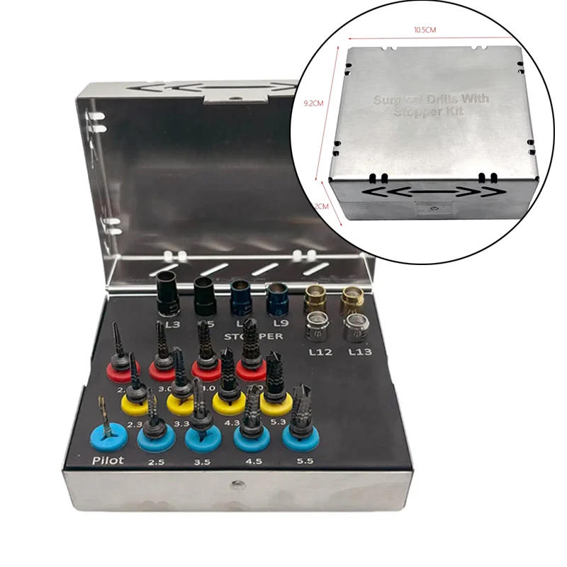 

21Pcs Dental Osseodensification Bur Kit Implant Drill System with Stoppers Black Dental Implant Surgical Tools