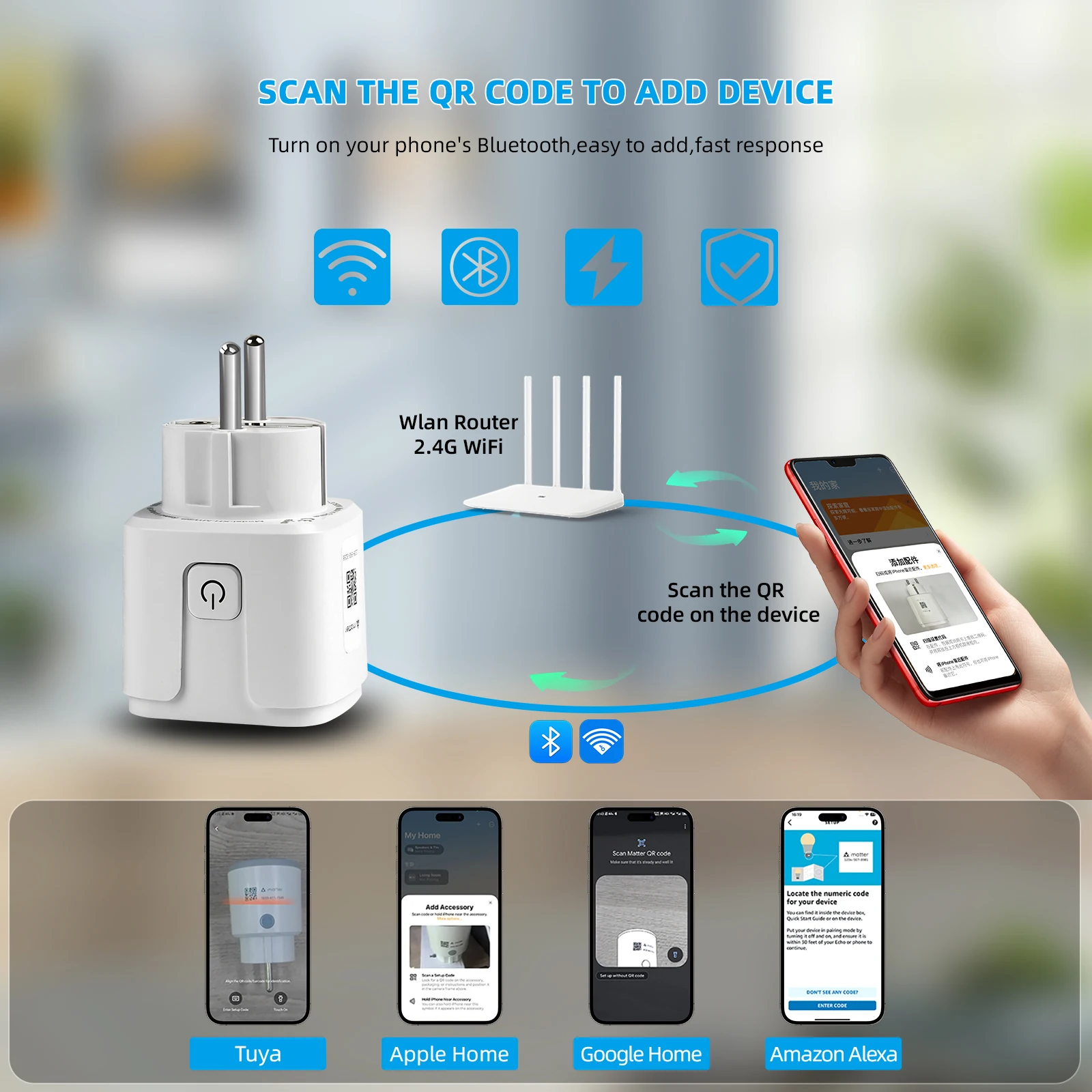 Imagem -03 - Wifi Smart Plug com Temporizador de Controle Remoto Tomada Inteligente Adaptador de Energia Eletrodoméstico Funciona com Homekit Alexa Google ue Eua Reino Unido