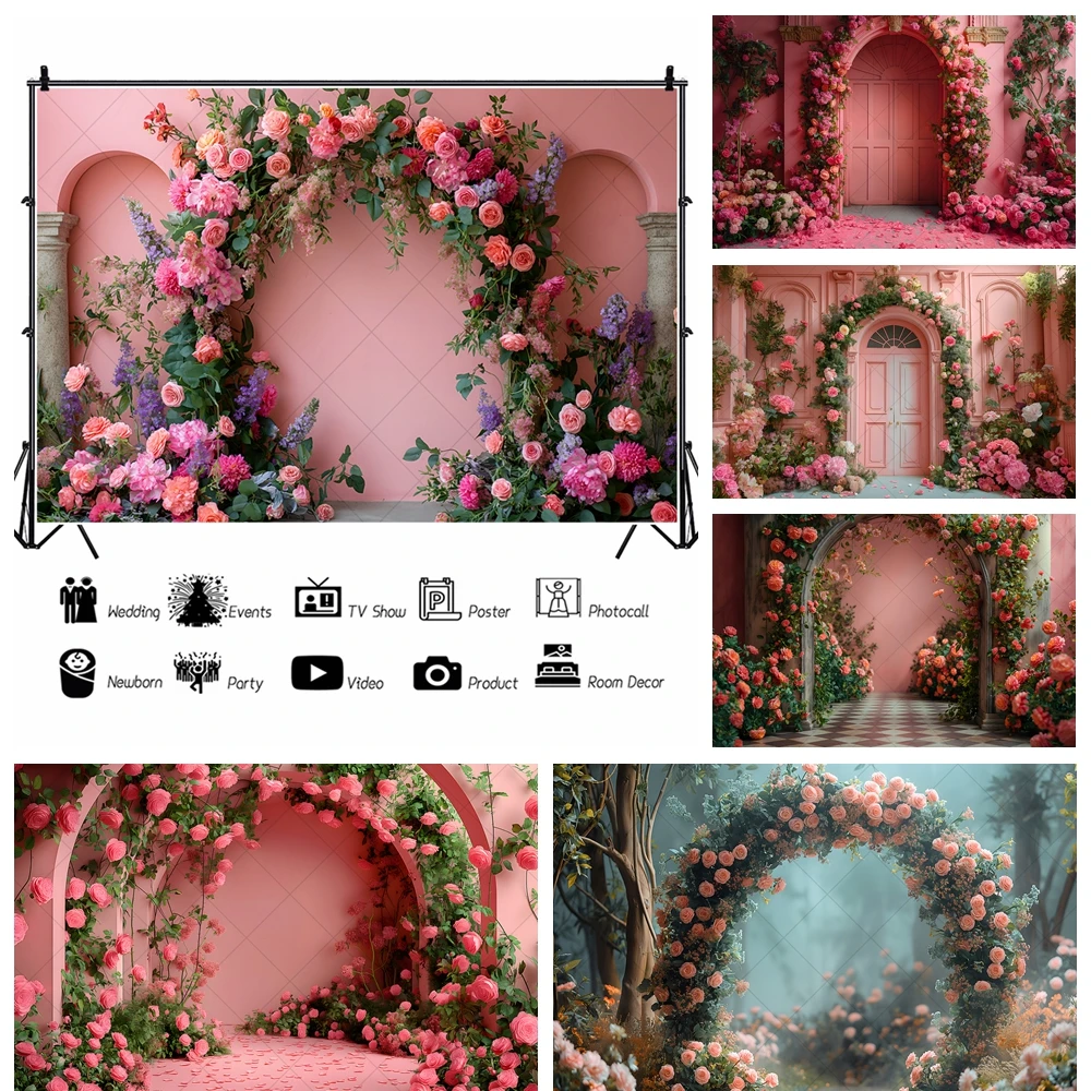 

Pink Arch Floral Wedding Maternity Adult Kids Art Banner Backdrop Custom Birthday Photography Poster Decoration Wall Background