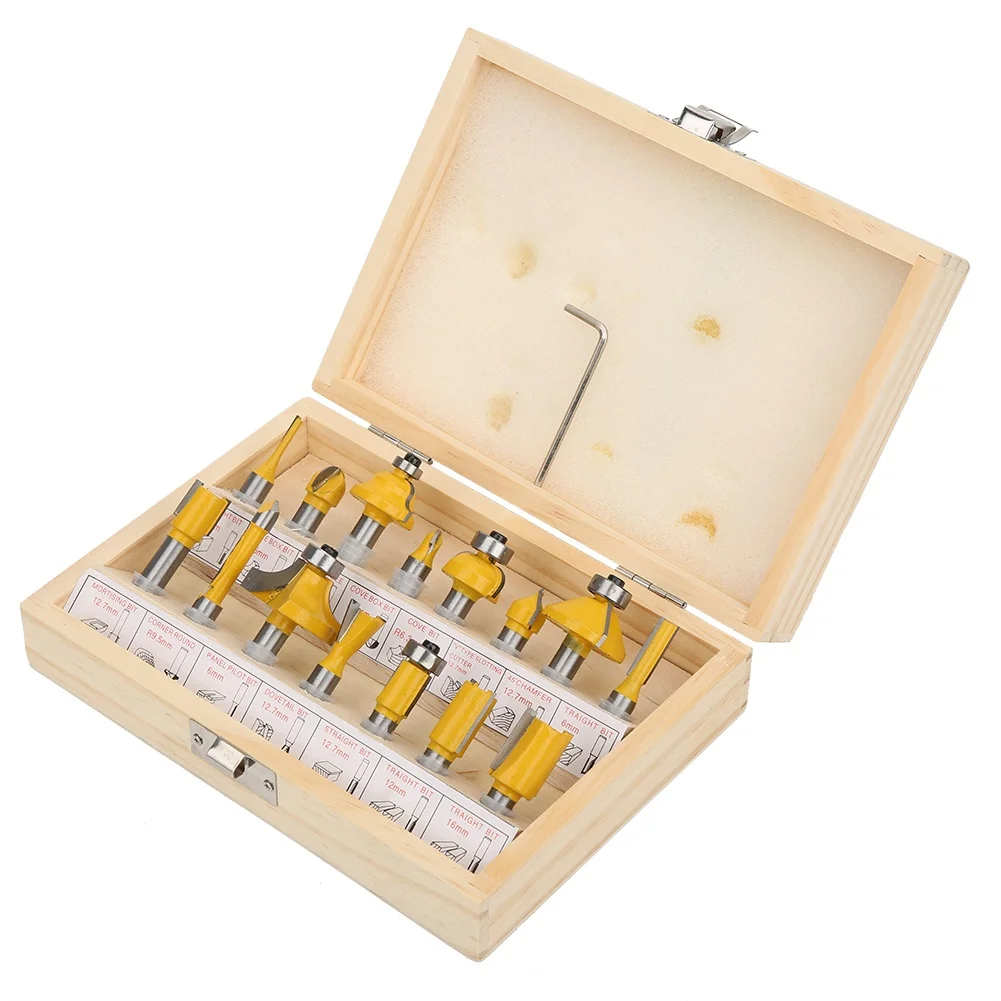 15Pcs/Set Cemented Carbide Router Bit Woodworking Milling Cutter Kit with Storage Box8mm Shank Router Bit with Box