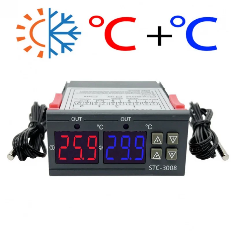 

Dual Digital STC-3008 Temperature Controller Two Relay Output Thermostat Heater with Probe 12V 24V 220V Home Fridge Cool Heat