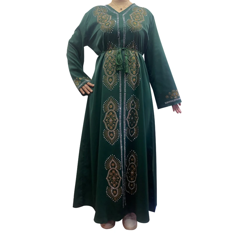 

Abaya Woman Eid Holiday Long Dresses New in Dresses Long Sleeves Hooded Diamonds Kaftan Muslim Ramadan Abayas Islamic Clothing