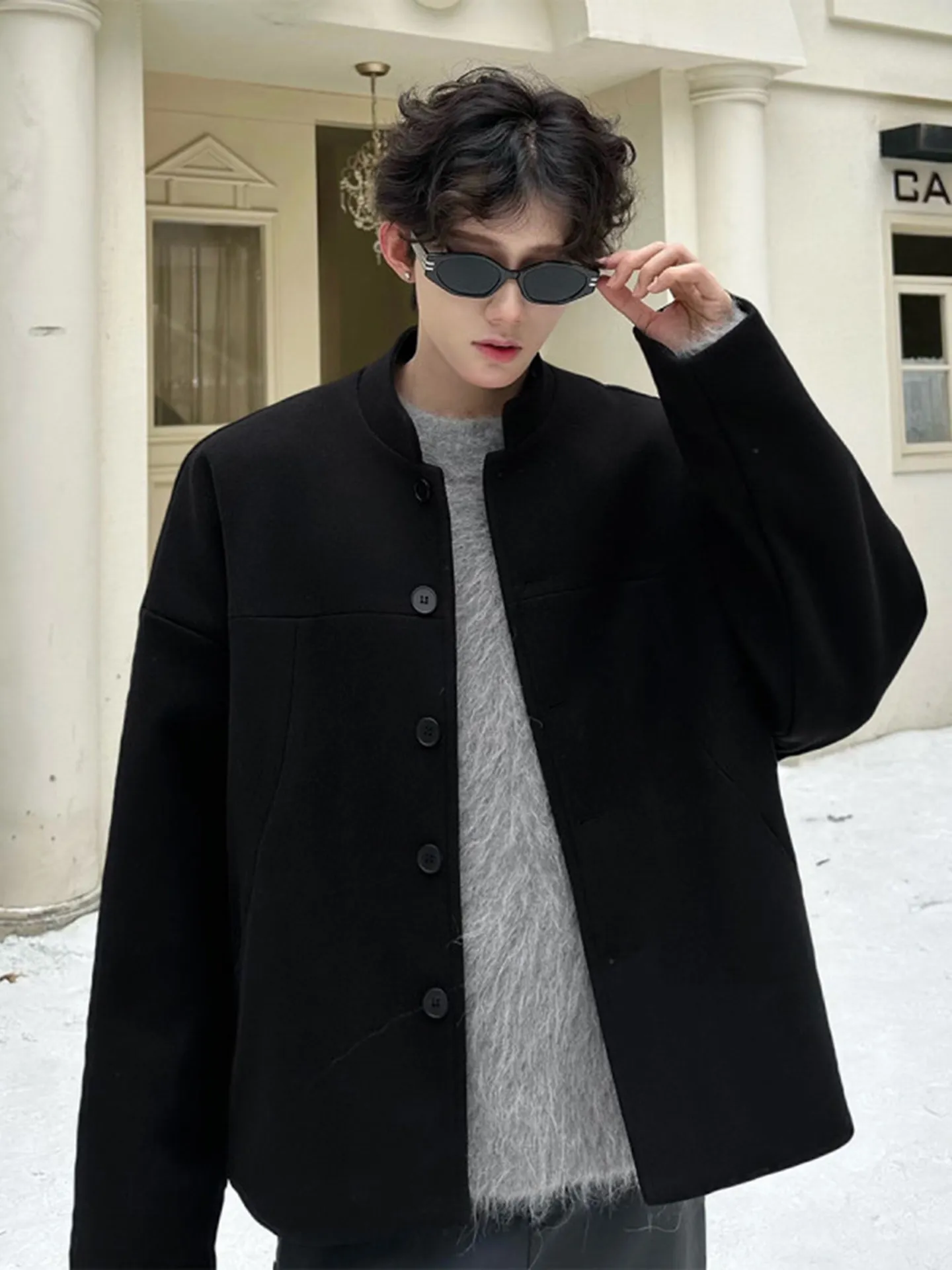 

Мужской шерстяной костюм-жакет в повседневном стиле, новый, в китайском стиле, из полиэфирного волокна, 100% молодежный тренд, осенний сезон, двубортный