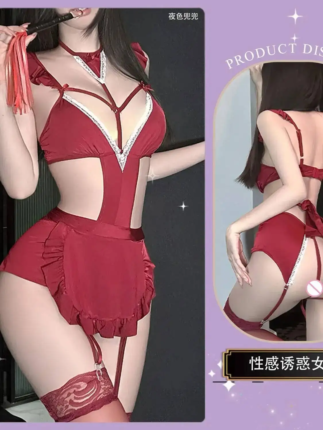 Sexy Cameriera Uniforme Puro Desiderio Rosso Tentazione Pigiama di Pizzo Donne Pagliaccetti Abbigliamento Tute Moda Dolce Donna Top 2025 Nuovo ZL9