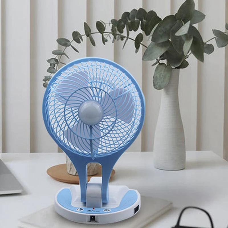 Mini ventilateur électrique pliable, petit format, design de dessin animé, pour le bureau et la maison, avec base bleue