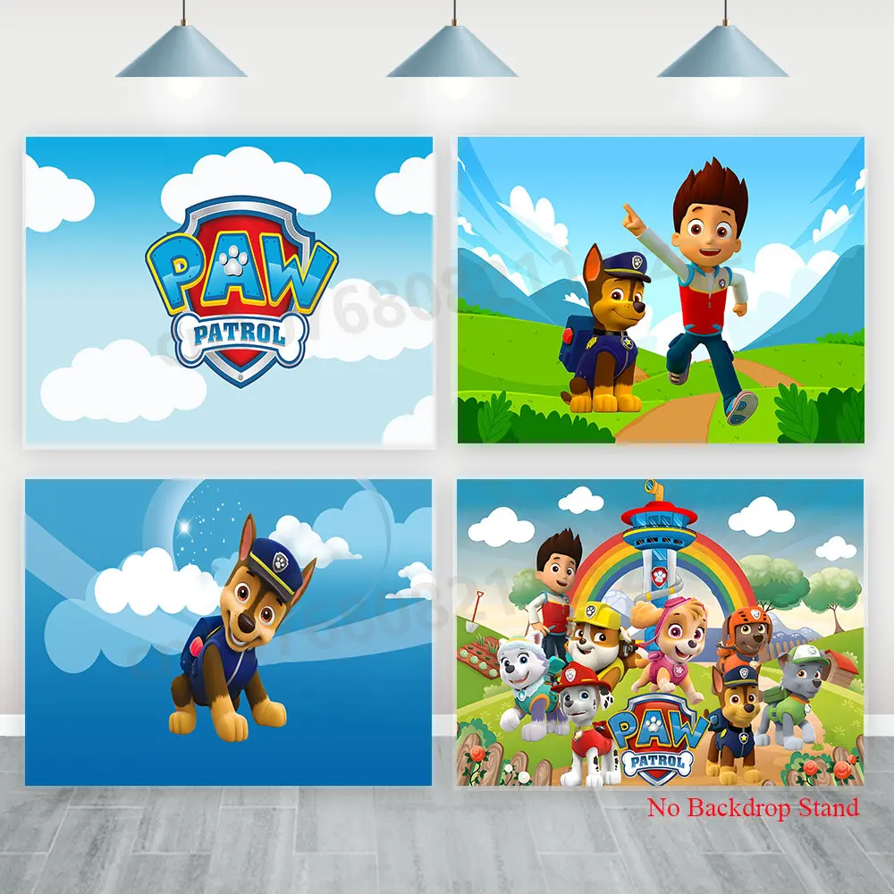

Paw Patrol Theme Backdrop Party Decor Boys Birthday Baby Shower Blue Sky White Clouds Photo Background Chase Skye Tower Banner