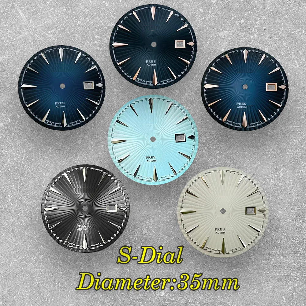 S Logo Dial 35mm NH35 Cocktail grey Blue color Dial No Luminous For NH35 Movement High Quality Watch Modification Accessories