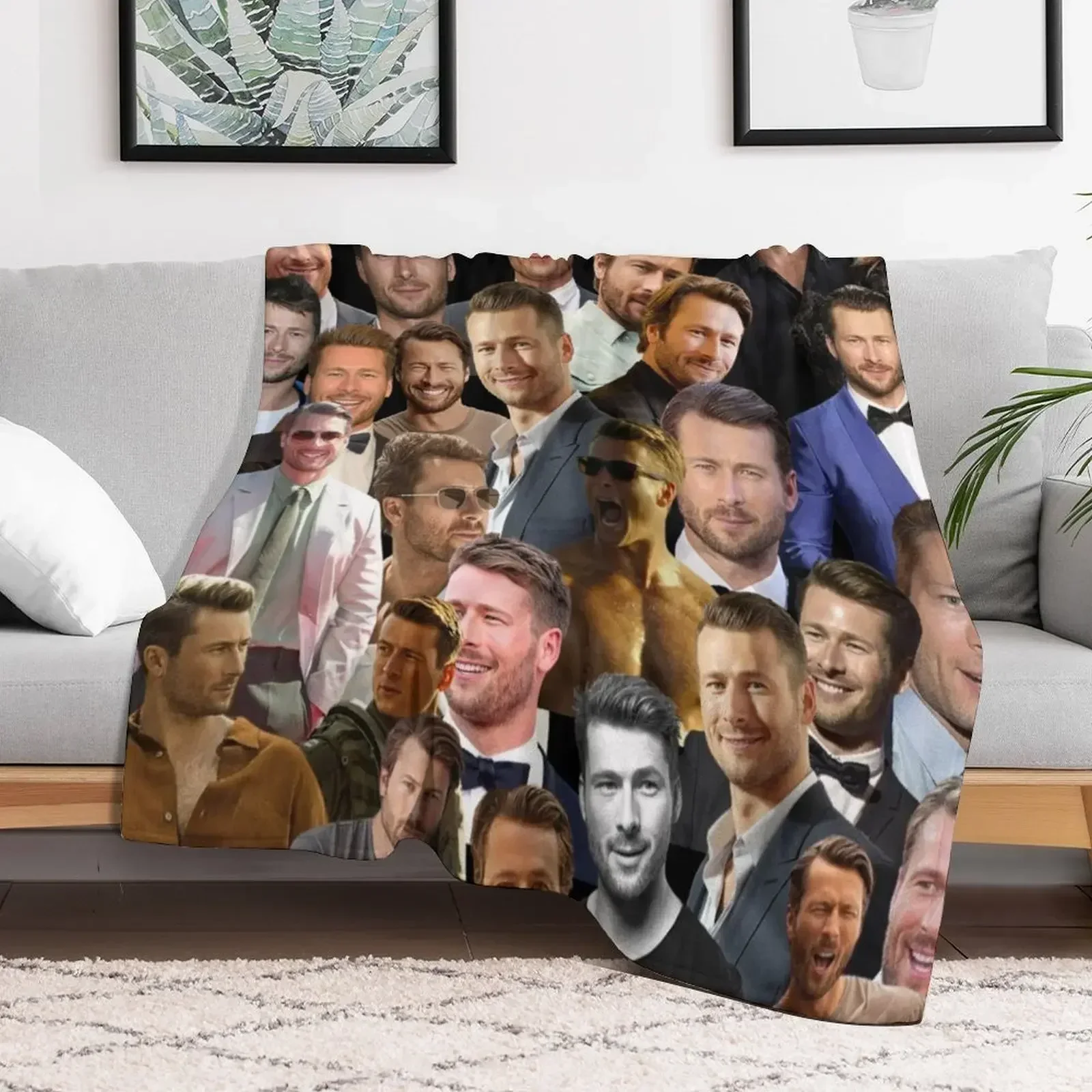 glen powell photo collage Throw Blanket Sofas wednesday Decoratives Shaggy Blankets