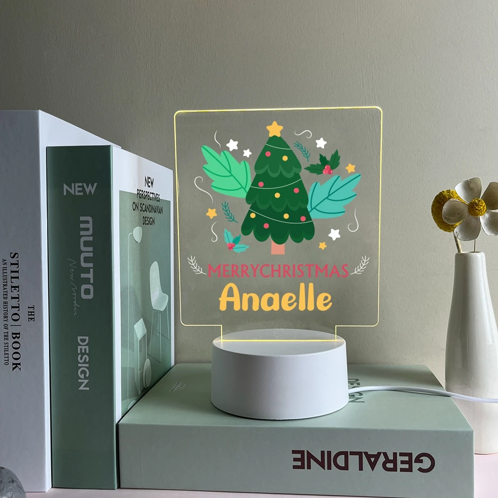 Gepersonaliseerde Lamp Acryl Led Nacht Voor Kerstcadeau Print Kids Naam Voor Led Tafellamp Kerstboom