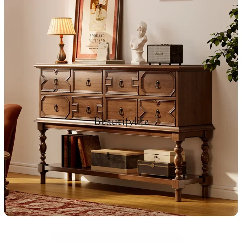 

LD33American living room solid wood bucket cabinet entry door against the wall storage retro entrance cabinet