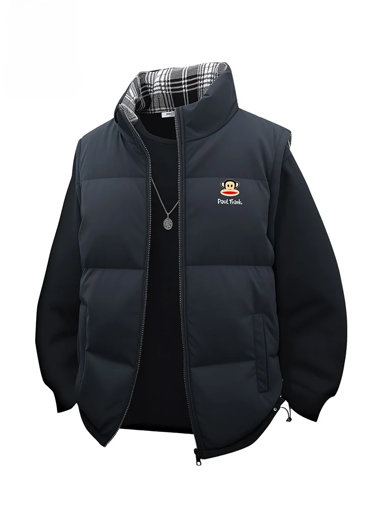 

Мужской зимний жилет Paul Frank: свободный крой, двусторонний, в клетку, с декоративной молнией, из полиэстера, модная верхняя одежда