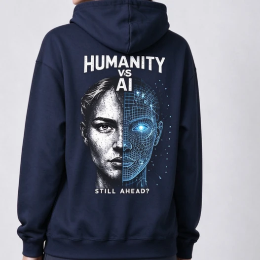 Half Human Robot Face Humanity Vs AI Hoodie Unisex Hooded Sweatshirt Sci Fi Tech Back Print Casual Winter Pullover Tops