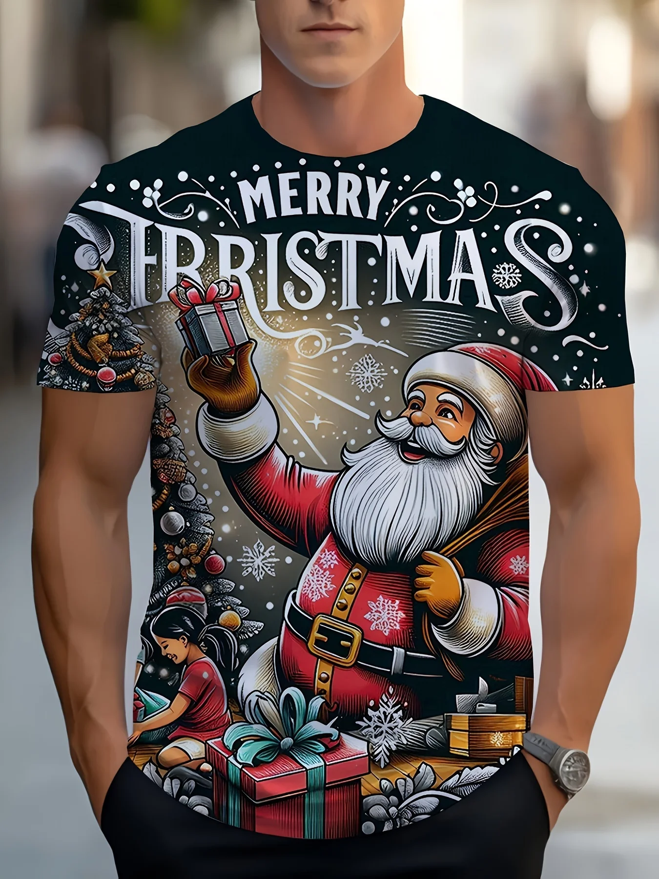 

Рождественская футболка Санта-Клауса, футболка с 3d саней, повседневный наряд для рождественской вечеринки, детская футболка, мужские рубашки, женские футболки Y2k