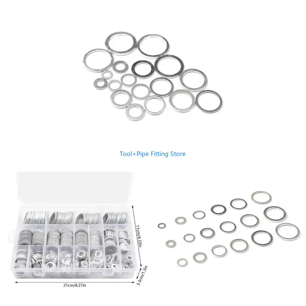 F92B 540Pcs Automotive Drain Plug Gaskets Crushed Washer Oil Drain Plug Aluminum Flat Washers with Assortment Box
