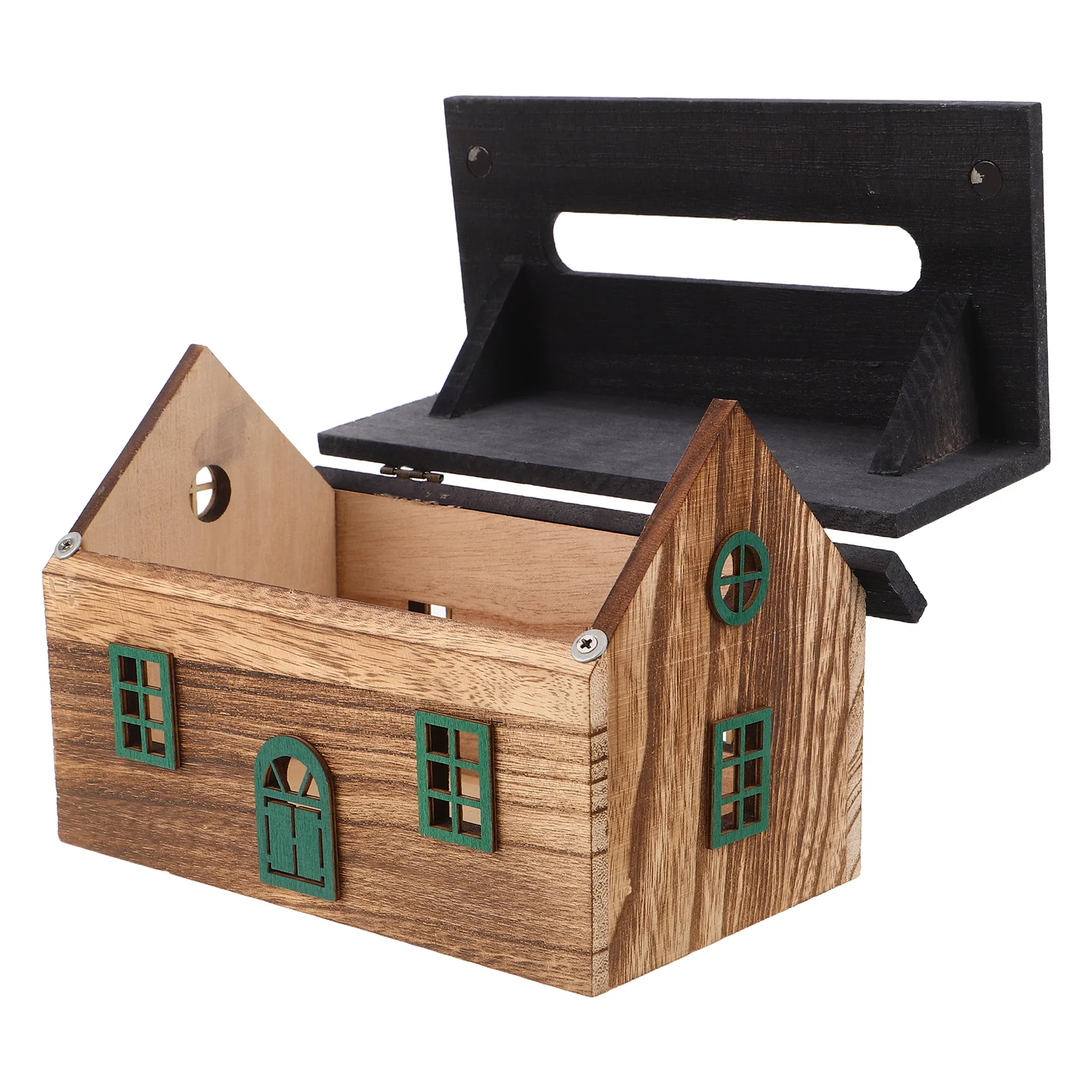 

1pcs House Shape Wooden Tissue Box Cover Solid Wood Facial Tissue Holder For Tabletop Bathroom Farmhouse Decor Napkin Dispenser