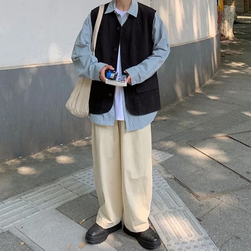 

Comfortable Men's Plus Size Pure Color Sleeveless Vest Retro Hong Kong Style Open Collar Jacket Lightweight Fabric​