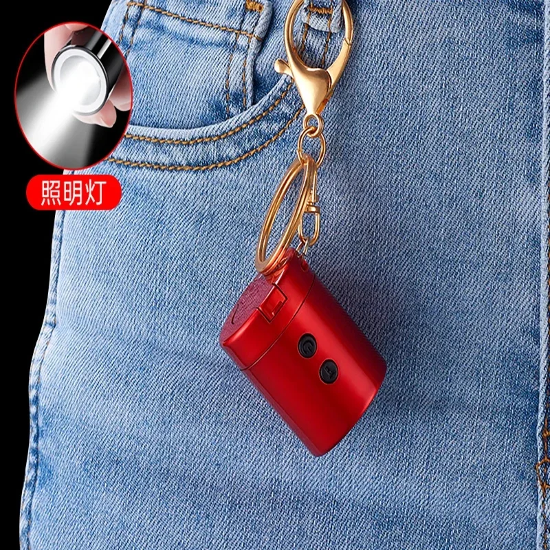 Electronic Flameless Windproof Portable Keychain Pendant Lighter USB Charging Lighter LED Lighting Flashlight Cigarette Lighter