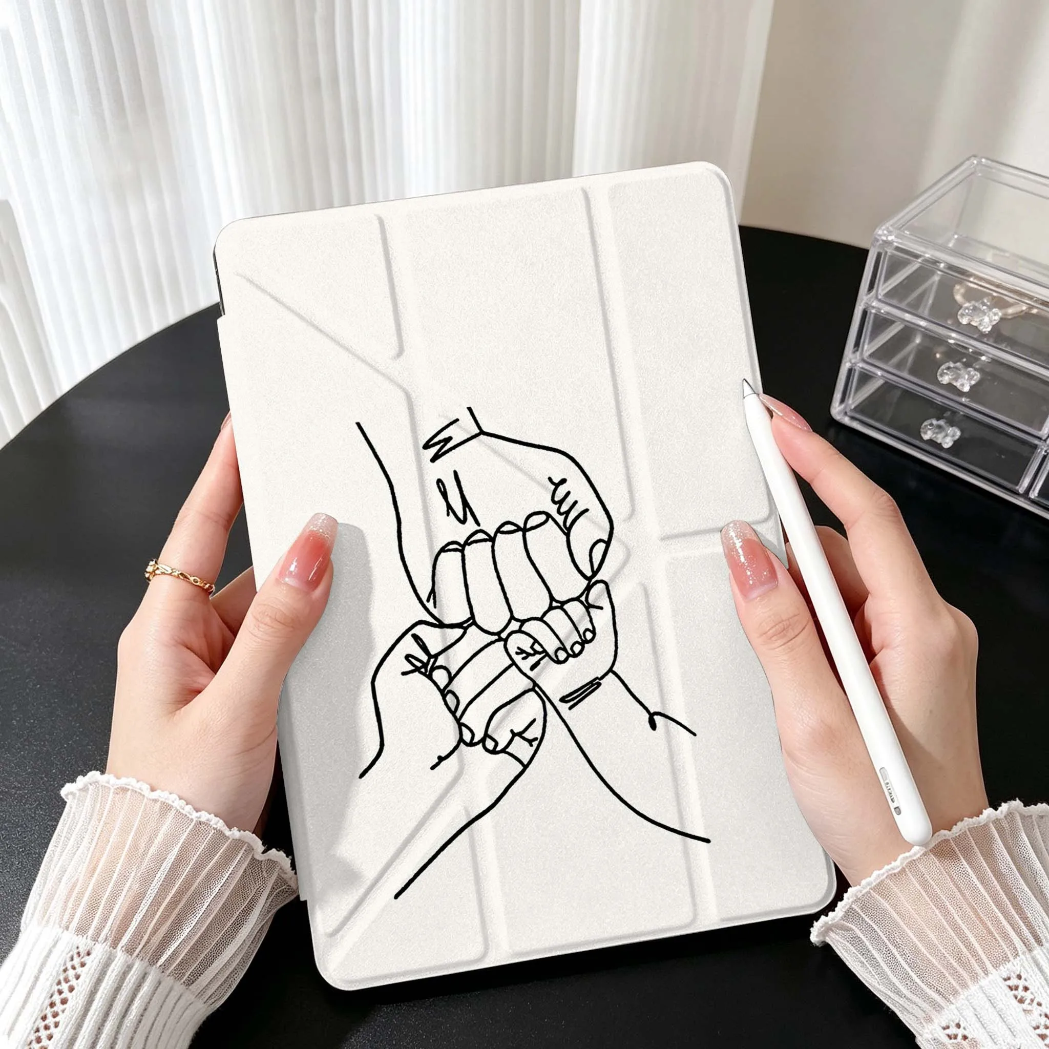 Cartoon Hand Fist Bump For Samsung Galaxy Tab A9 A8 A11 S6 S7 S8 S9 S10 FE Plus Lite Transparent Y-Shaped Folding Tablet Case