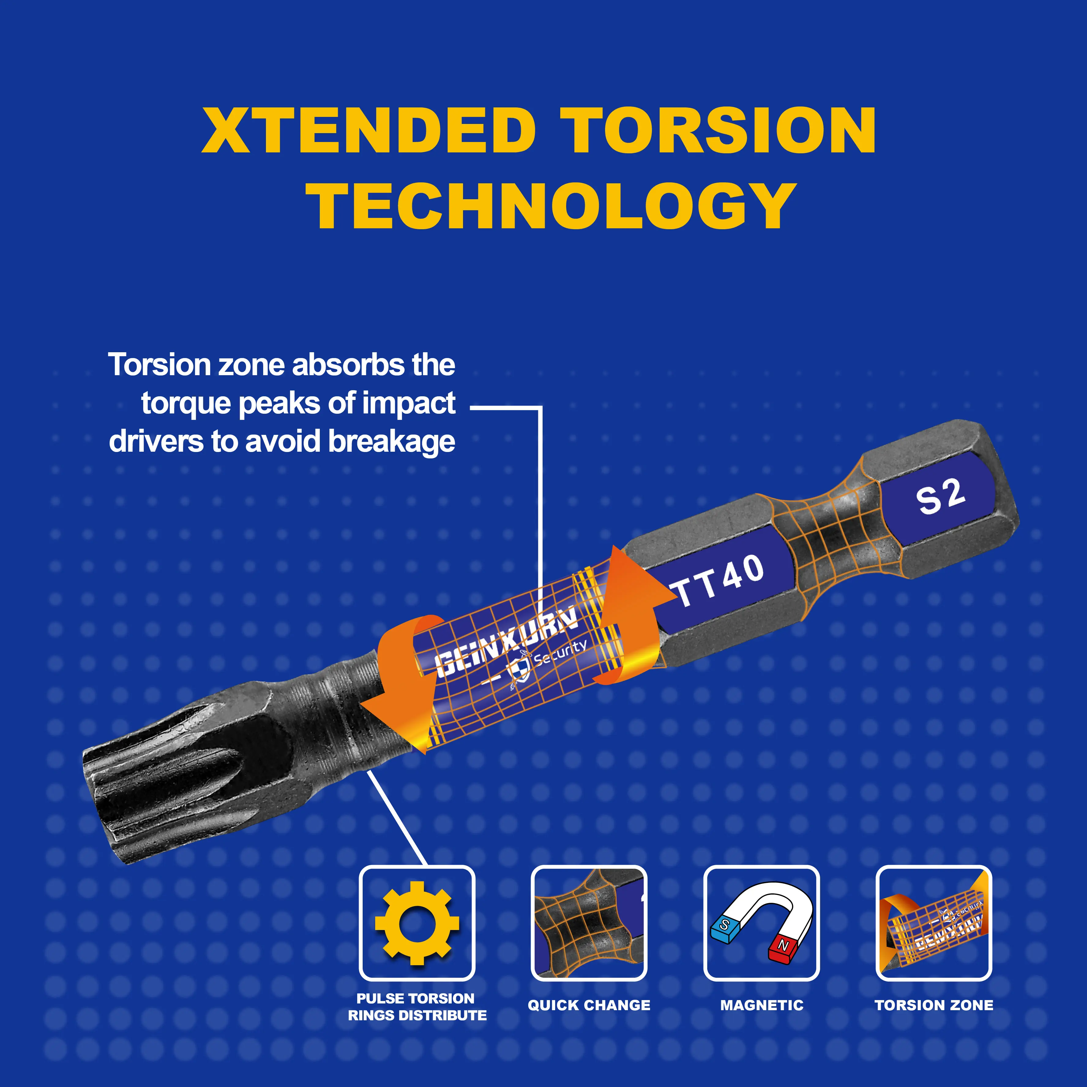 Geinxurn 2 In.Impact Tough Magnetic Power Bit Set,Security Torx Head Power Bits,S2 Alloy Steel Star T25 Screwdriver Bits Set