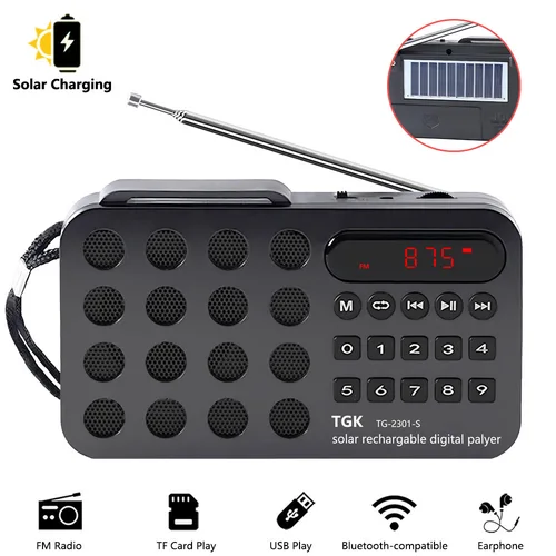 Imagen 1 del producto Radio FM Digital recargable Solar Altavoz Bluetooth portátil USB TF reproductor de música MP3 altavoz inalámbrico con pantalla LED Radio
