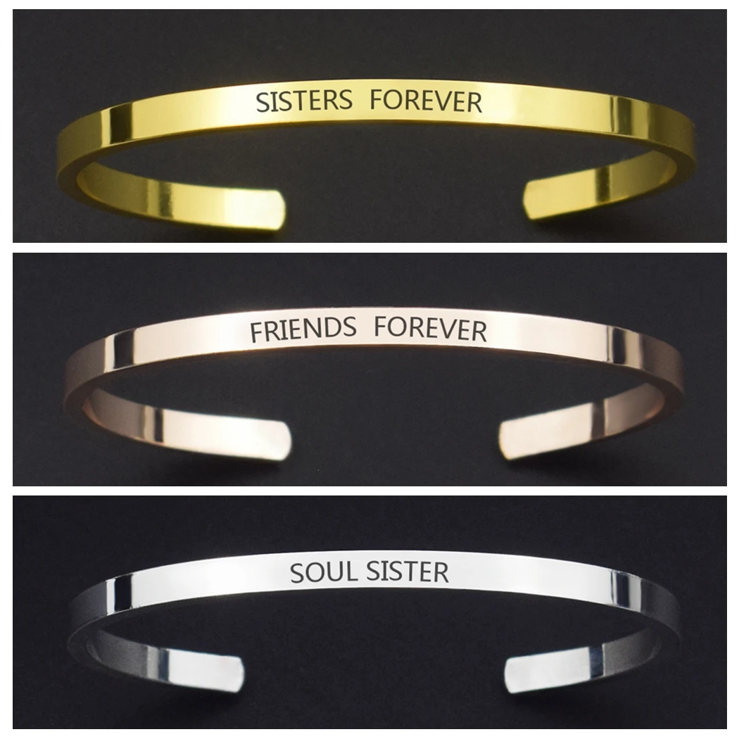 Sister Forever Friends Forever Quote Bracelet Alloy Metal Engraved Cuff Bracelet for Women Sisters Jewelry Friendship Gift