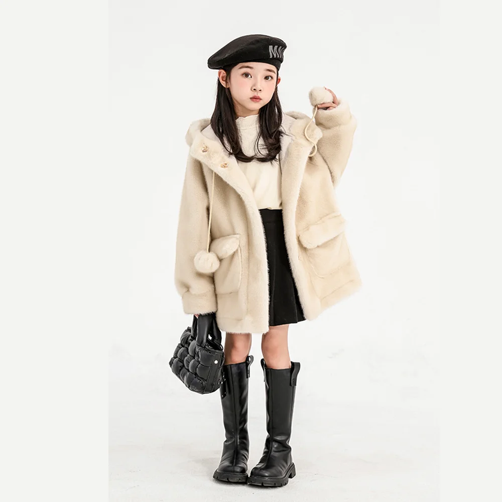 

Детское пальто из искусственного меха норки, стильное женское пальто средней длины с мехом сокровищ, новое осенне-зимнее пальто для девочек