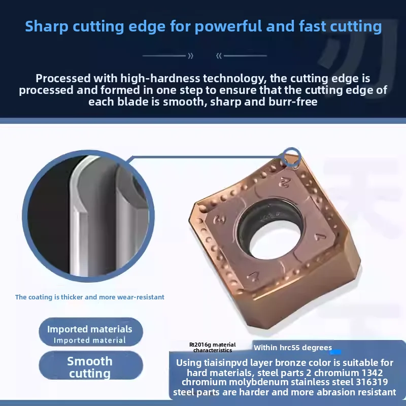 SNMX1306ANEN-GM شديدة التحمل خشنة مملة 45 °   إدراج طحن كربيد مزدوج الوجه، للفولاذ/الفولاذ المقاوم للصدأ #4