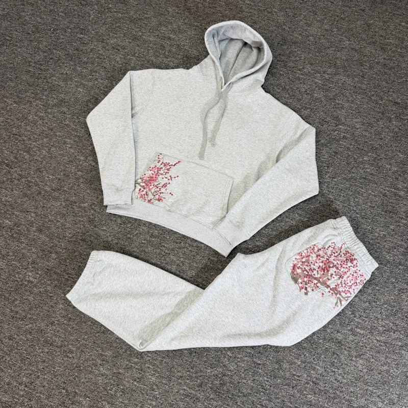 Pflaumenblüten-Stickerei Amerikanischer Streetwear-Hoodie für Männer, Oversized Pullover-Sweatshirt, Locker Sitzend, Urban Wear, Lässige Kapuzenpullover – Detail 2