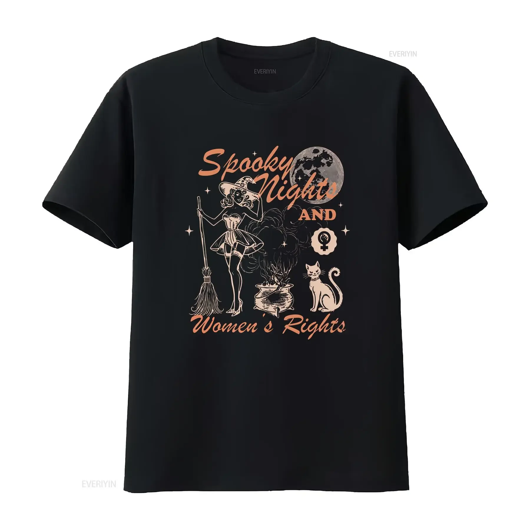 Spooky nights and equal rights feminist halloween shirt burn the patriarchy retro caT T hex vintage Washed fashion Stretched