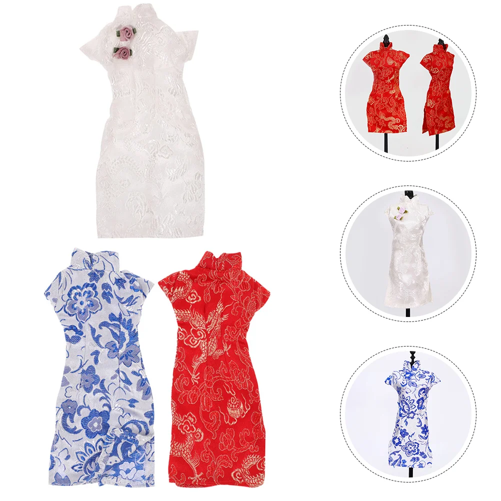 

Doll Cheongsam Mini Chinese Wedding Dress 3Pcs Doll Clothes Qipao Costume Chinese Dress