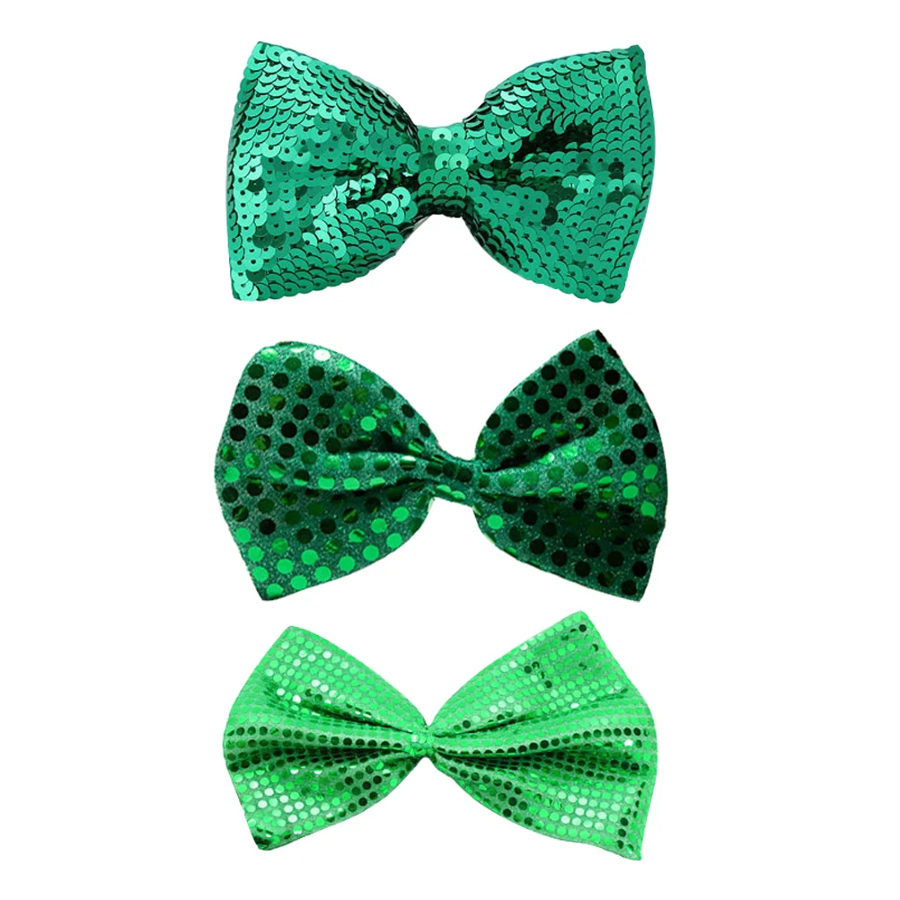 

3PCS Bowtie Light Green Sequins St Patricks Day Grooms Accessories Fashion Neckwear Mens Party Wedding Wear Adjustable