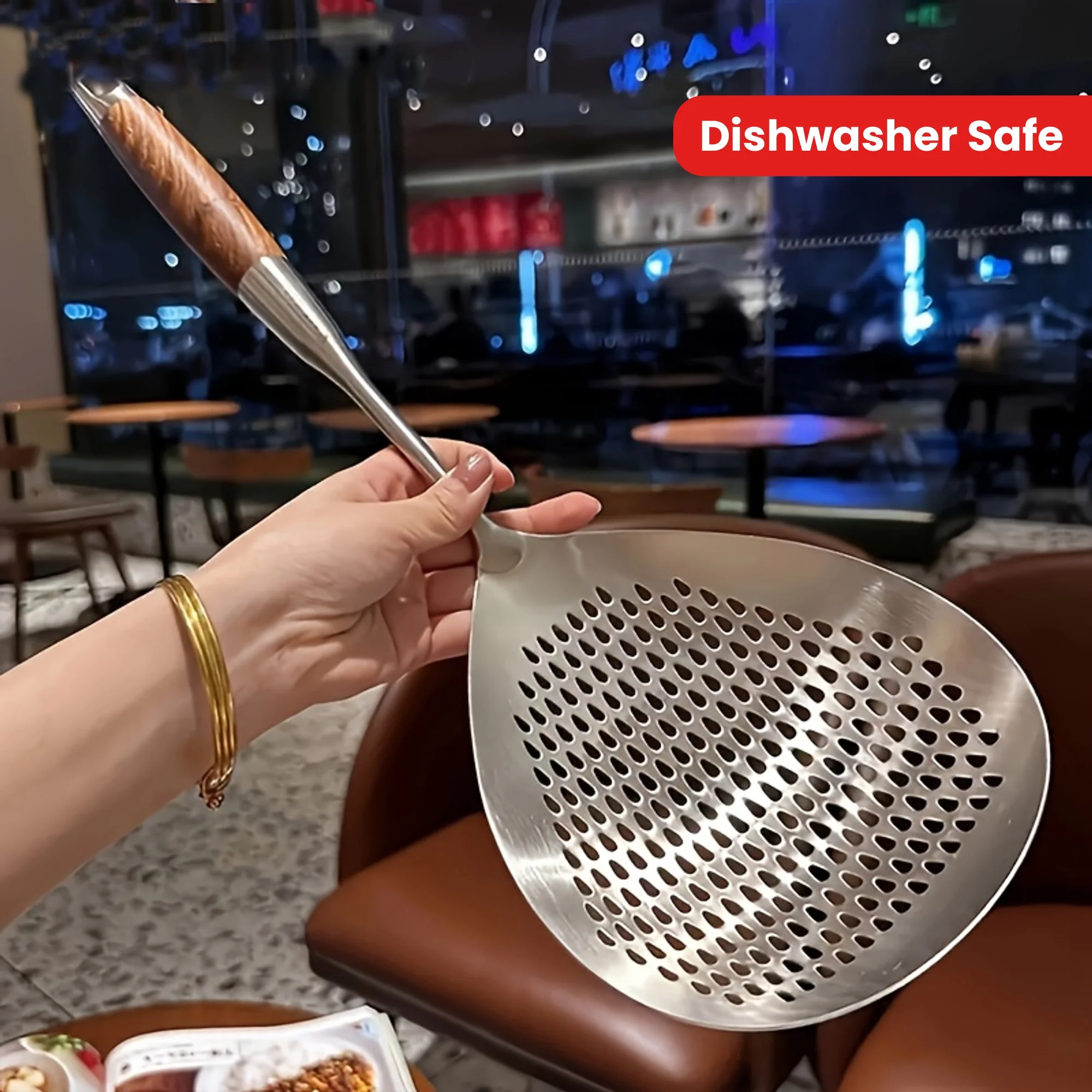 Colador grande de acero inoxidable, colador de cocina duradero y resistente al calor para freír, olla caliente, fácil drenaje, 1 ud.