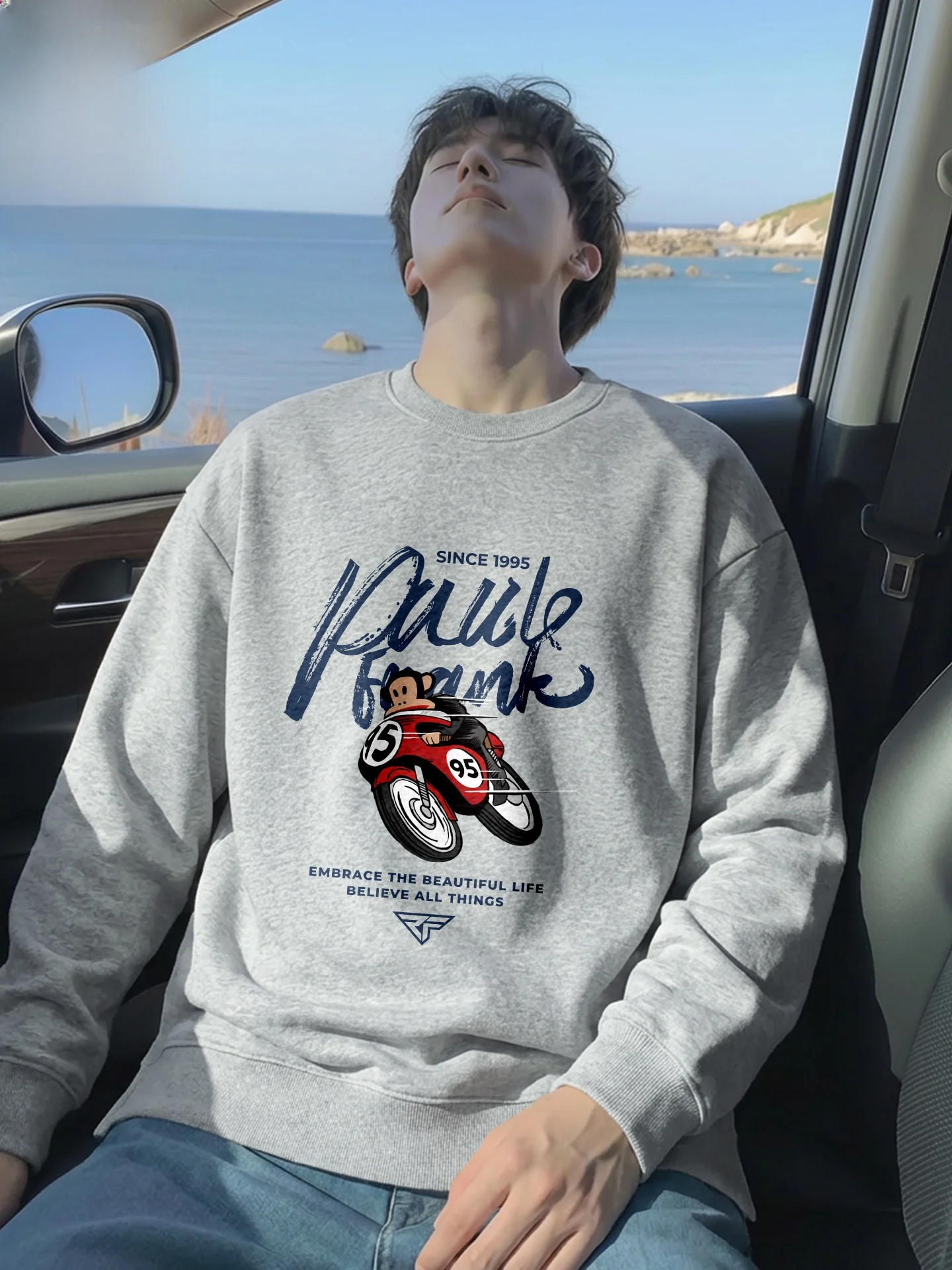 

M Long Sve round Ne Casual Sweatirt Spring Heavyweight Jaet Comfortable Cotton Polyester Blend Printed