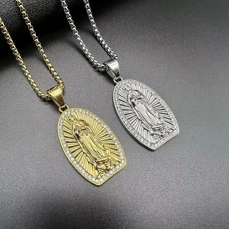 Religious Jewish Virgin Mary Pendant Necklace for men Women Stainless Steel Mother of Jesus Necklace Christmas Gift Jewelry