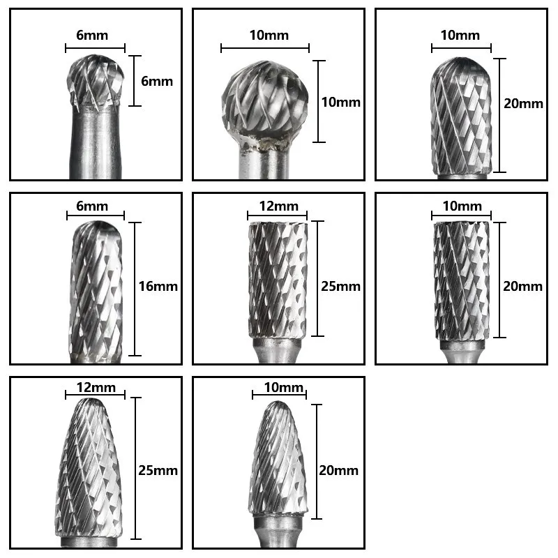 HAMPTON 6mm-12mm Carbide Burr Drill Bits for CNC Engraving 6mm Rotary Cutter Rotary File For Metal Hand Tool 8 Pcs/set