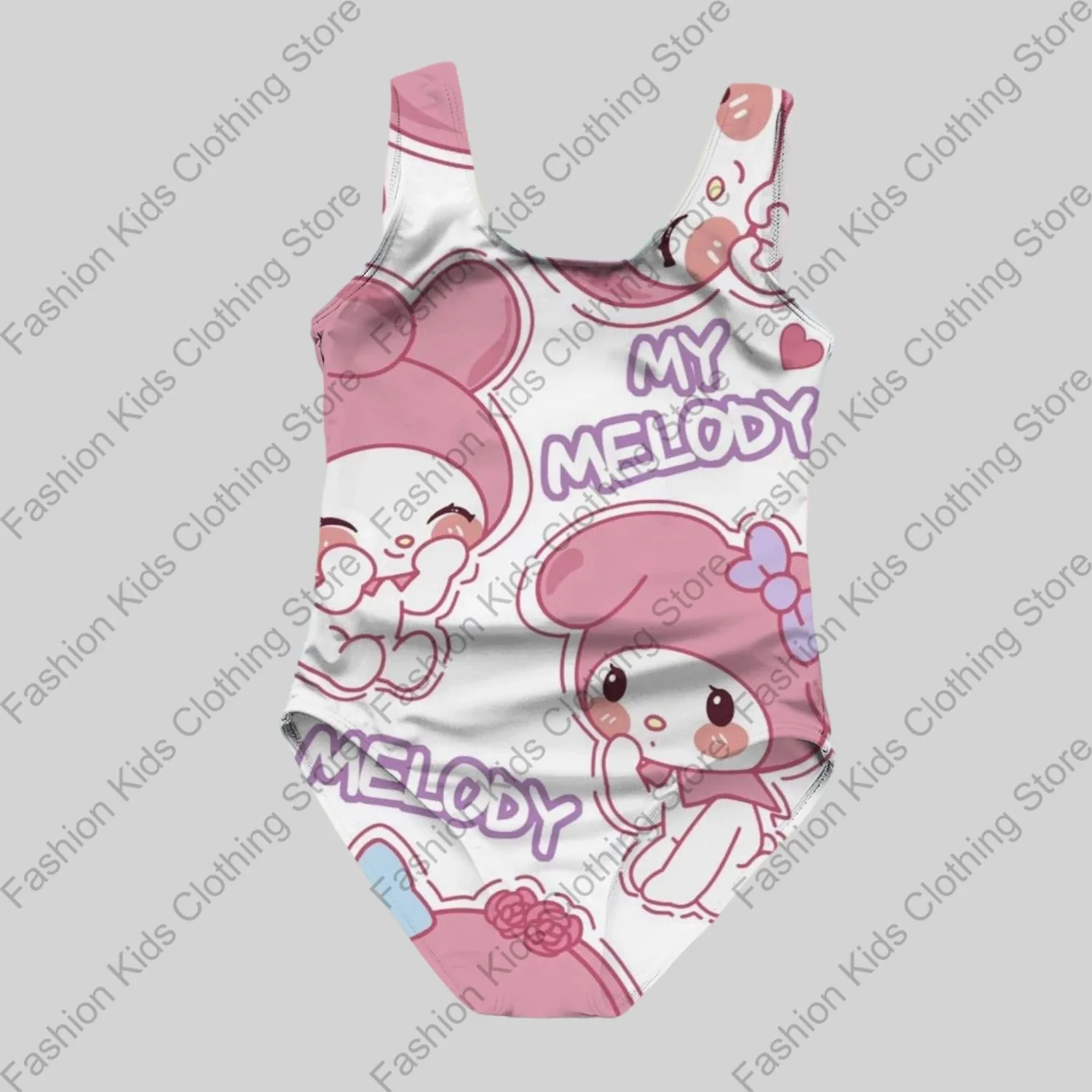 MINISO Girls Summer One-Piece Swimsuit Fashion Cartoon Cute Hello Kitty & Friend Printed Women Swimwear Sleeveless Swim Clothing