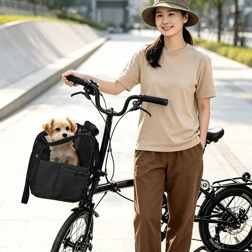 NEWBOLER Brompton Faltfahrrad Haustiertasche Tragetasche Tragbare Fahrrad-Vordertasche Faltbare Outdoor-Reisetasche für Katzen und Hunde – Detail 24