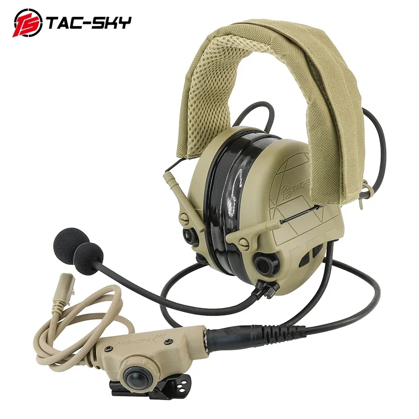 TS TAC-SKY TAC-301 Hunting Electronic Shooting Ear Protection Tactical Headset, Silicone Earcups w/ Microphone w/2-Pin V2 PTT