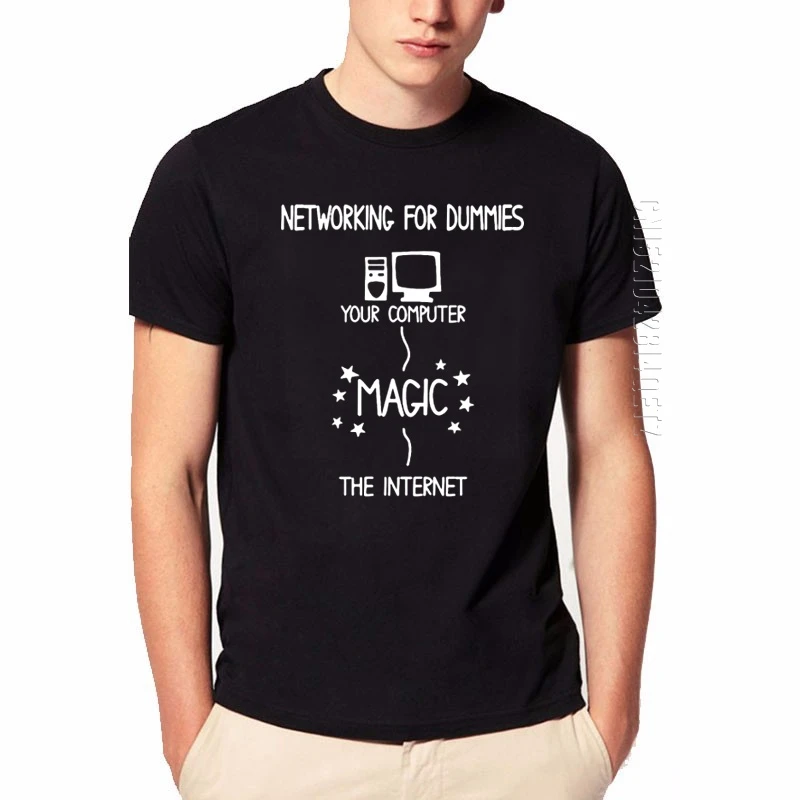 Networking For Dummies Man T Shirt Funny Geek Nerd It Computer Gift Programmer Cotton Men O Neck T-Shirt Boyfriend Gift