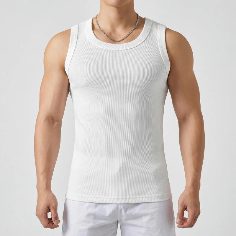 Men's Ribbed Sleeveless Tank Top Summer Heavyweight Gym Workout Shirt Muscle Fit Basketball Jersey Athletic Stringer Vest