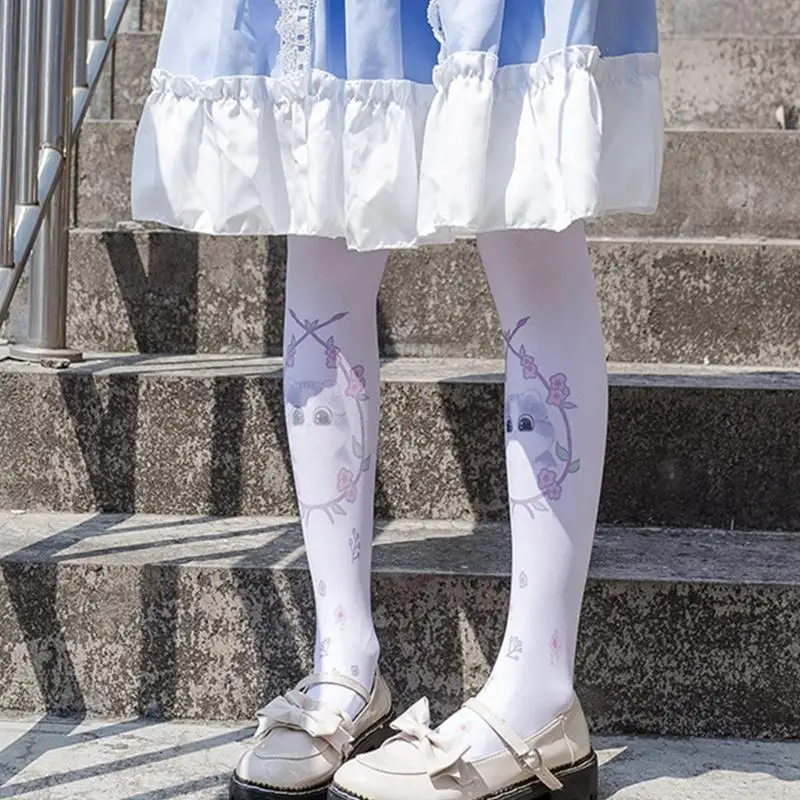 195E اليابانية لوليتا جوارب طويلة بيضاء خرافة الكرتون للفتيات القط أرنب نمط الجوارب النساء الفتيات تأثيري Stocki