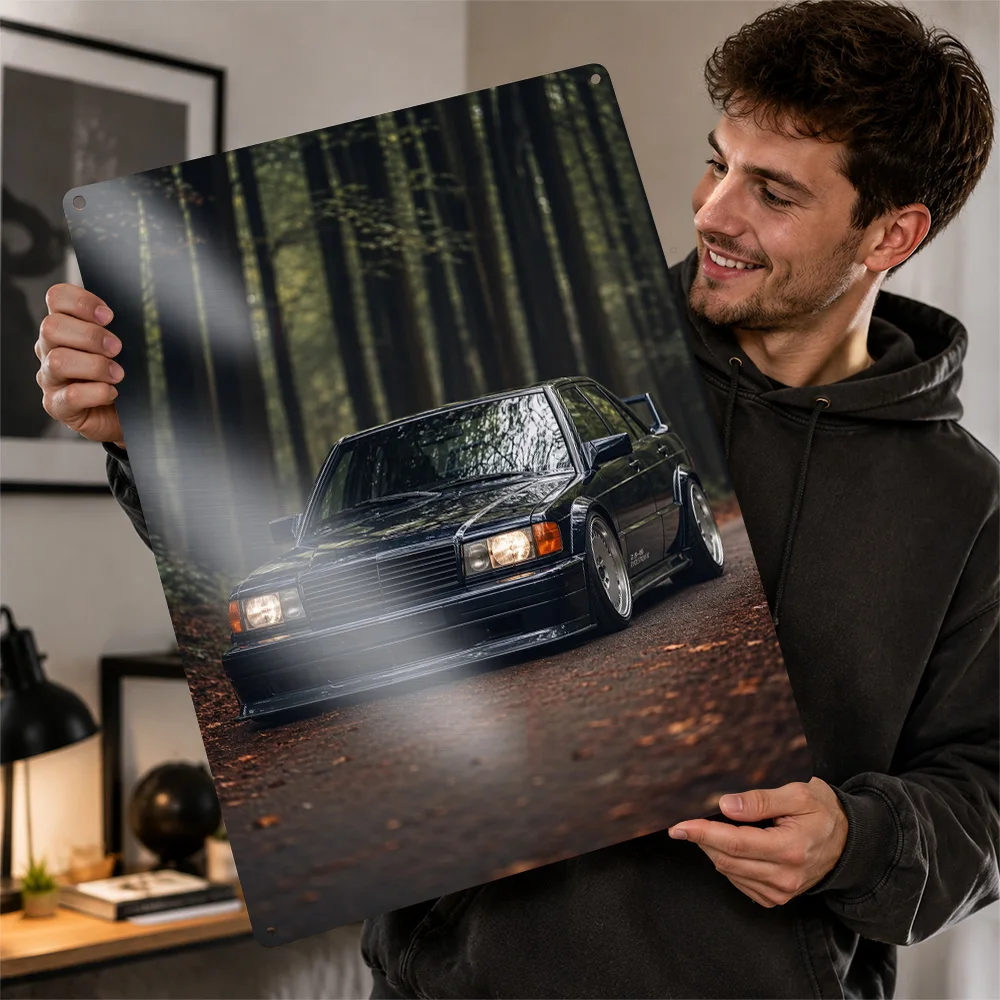 Germany 190 E 2.5-16 Evolution II Blue Black Sports Sedan Aluminum Poster Customized Metal Tin Sign Wall Art Ideal For Workshop