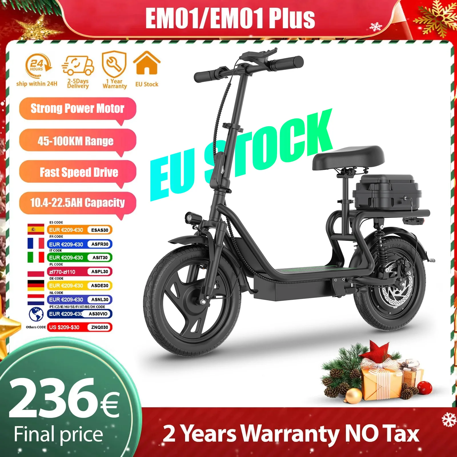 NEU Verbesserter AOVOPRO Elektroroller EM01/EM01 PLUS Hochleistungs-E-Scooter mit 45-100 km Reichweite, faltbar, mit 14-Zoll-Reifen