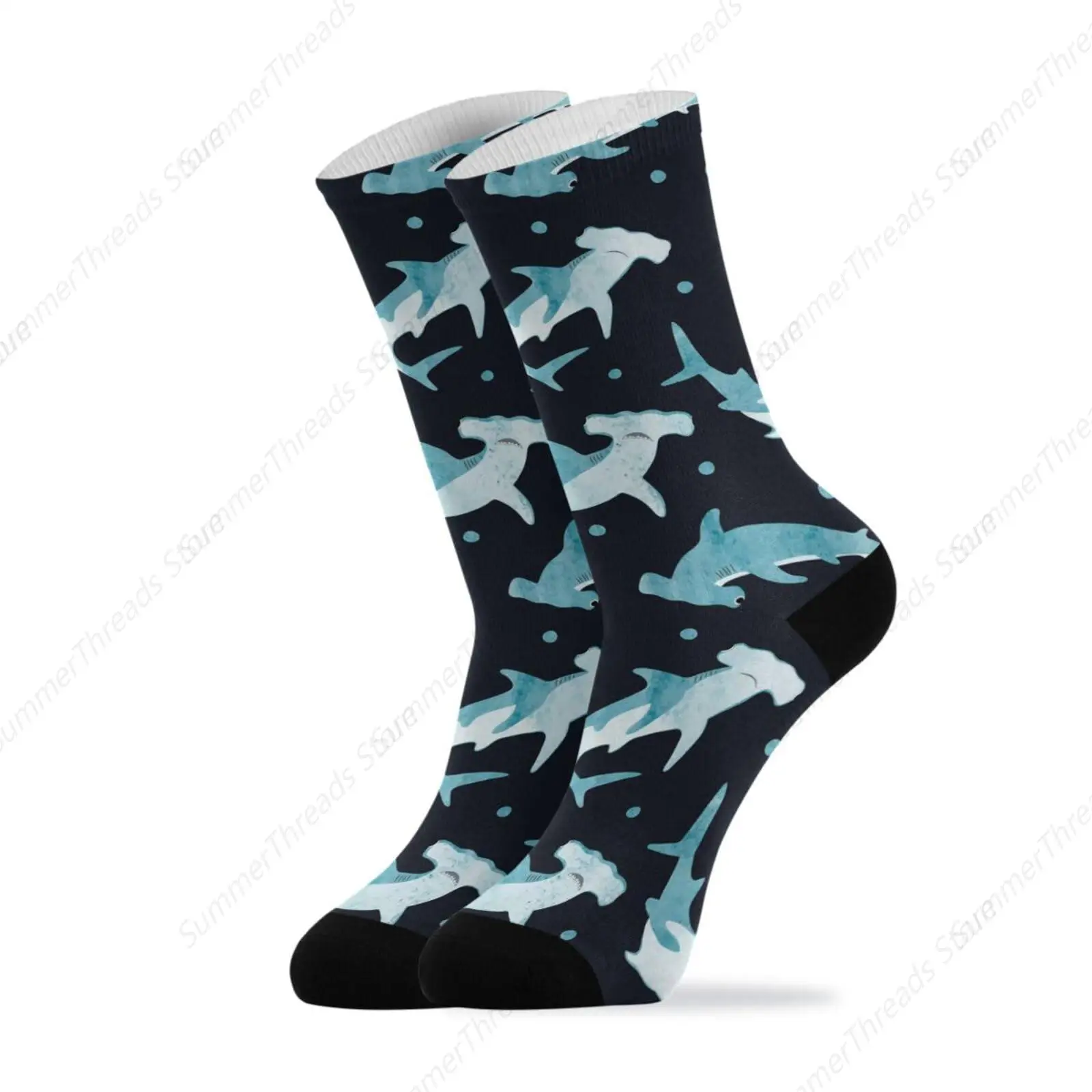 Shark Jumping Out of Water Women Men Athletic Crew Socks, Novelty Casual Mid-Calf Funny Socks for Sport Gift