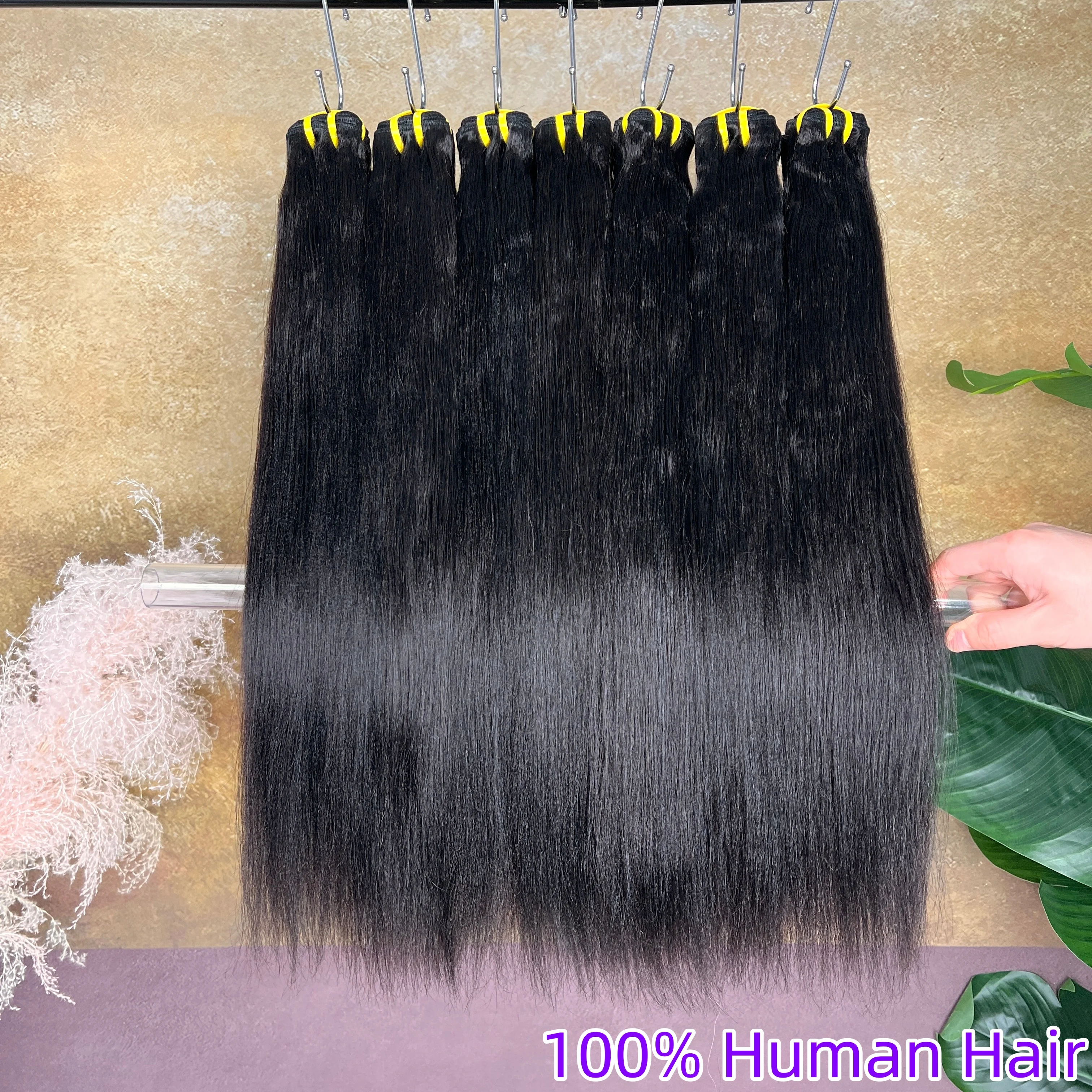 Yaki Straight Bundles Human Hair Weaves Unprocessed Real Virgin Hair Sew Double Weft Weave Extensions 100% Human Hair Burmese 1B
